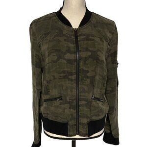 Sanctuary Women’s L Full Zip Camo Print Light Weight Jacket Top Tencel Linen